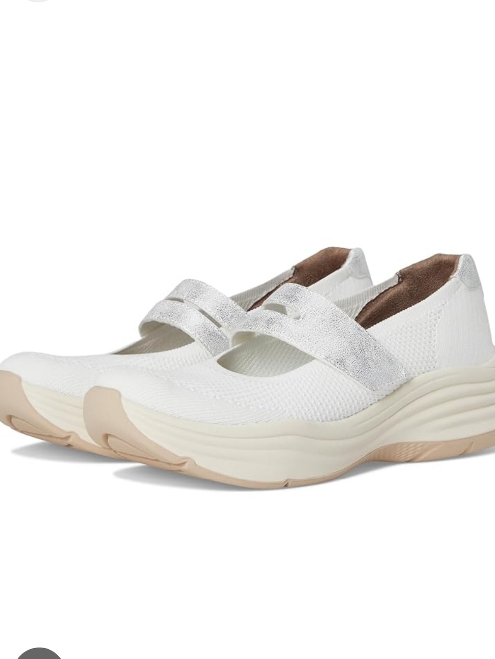 Lifestride Intuition Women's White Knit Mary Jane with Silver Strap